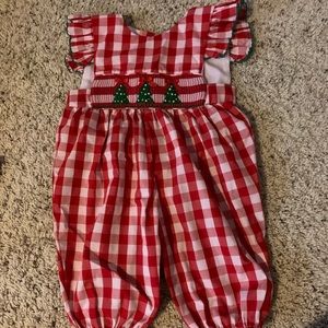 9month Christmas smocking pants romper